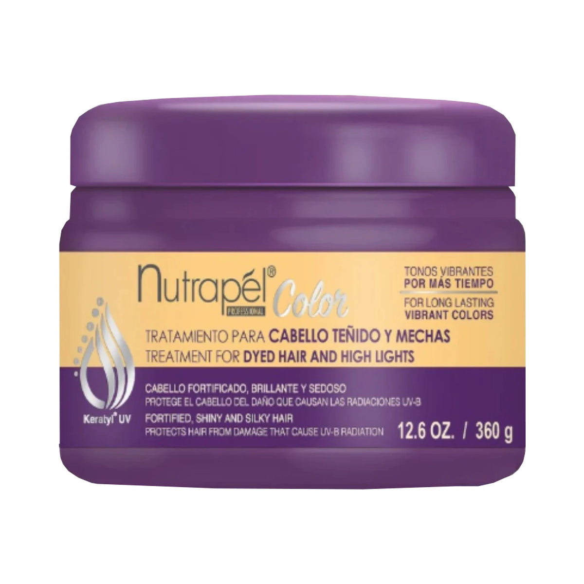Tarro morado de tratamiento Nutrapél Color para cabello teñido y mechas de 360 g