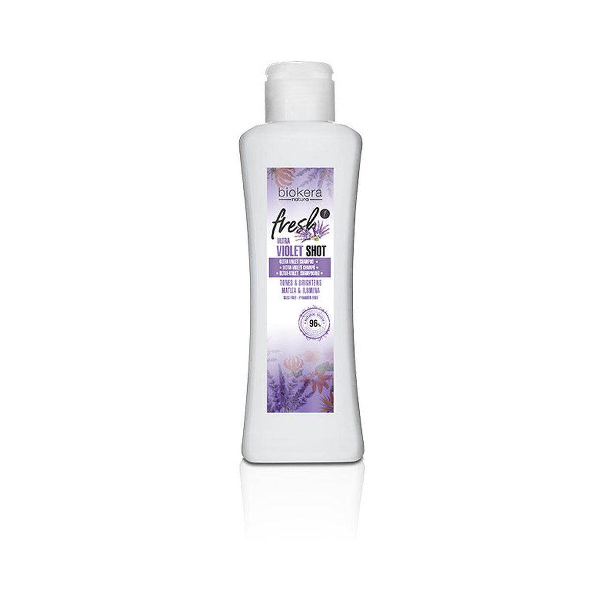 Biokera Fresh Ultra-Violet Shot shampoo profesional de 300 ml, botella frontal