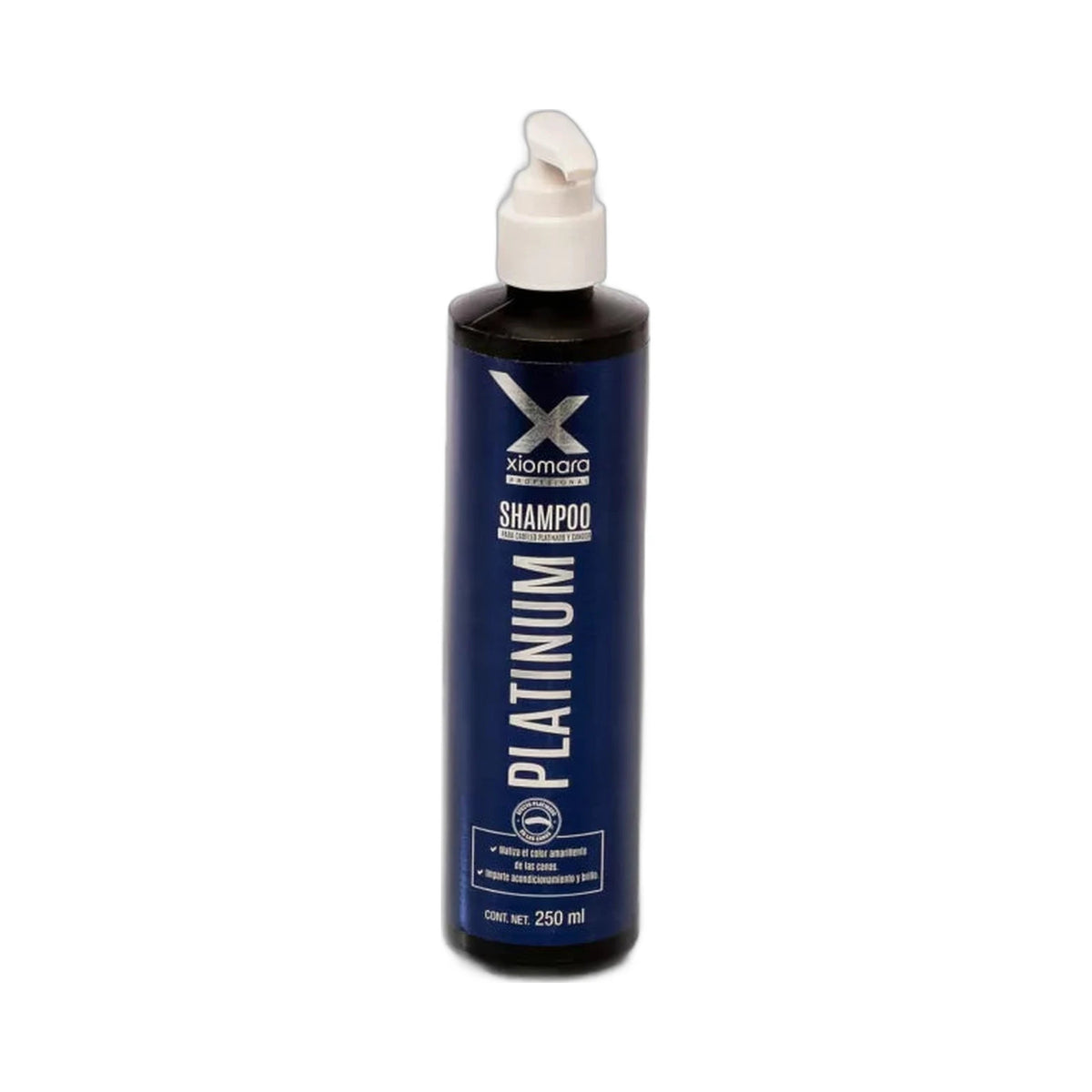Botella con dosificador de shampoo matizador Xiomara Platinum de 250 ml