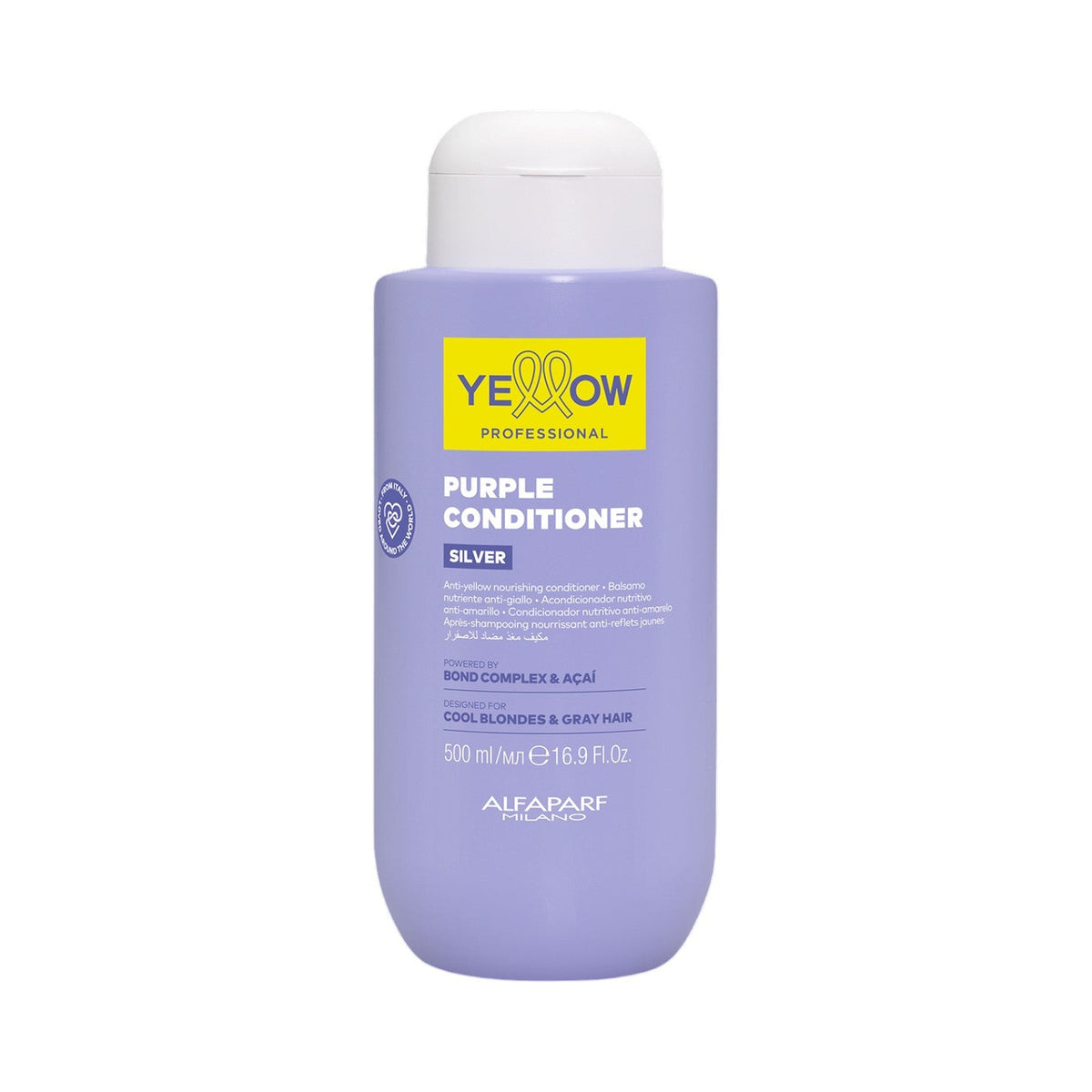 Botella de Yellow Silver Purple Conditioner de 500 ml, vista frontal