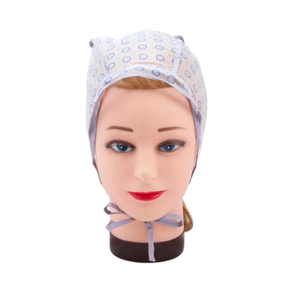 Gorra para rayos Splash!!! 1682-00 con ribete morado y cintas, colocada sobre un maniquí