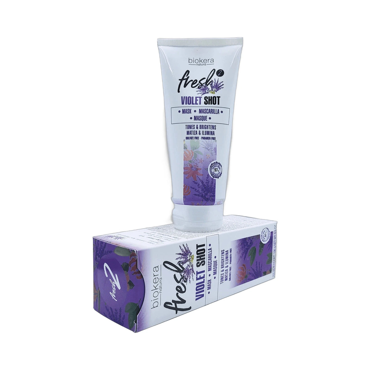 Biokera Fresh Violet Shot mascarilla 200 ml, tubo y caja
