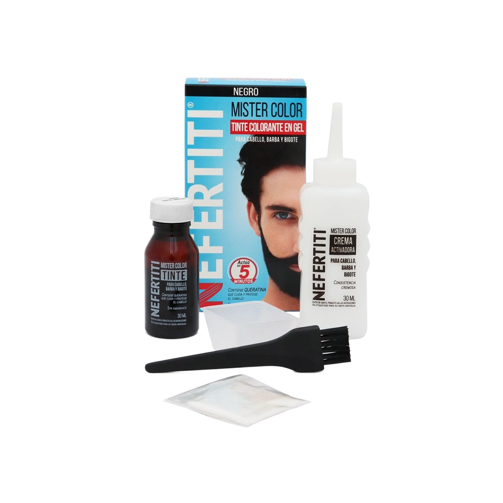 Kit Tinte para Cabello, Barba y Bigote Mister Color Tono Negro 30 Ml