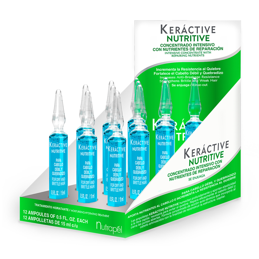 Nutrapel Keráctive Nutritive Caja 12 Ampolletas Restauración de Humedad Profunda Caja 12 Ampolletas 15 ml c/u