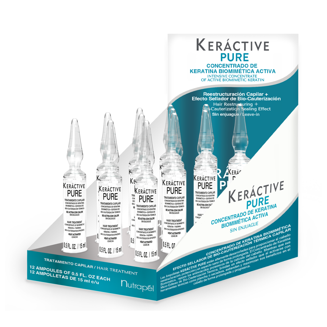 Nutrapel Keráctive Pure Caja 12 Ampolletas Reparación Estructural Profunda Caja 12 Ampolletas 15 ml c/u