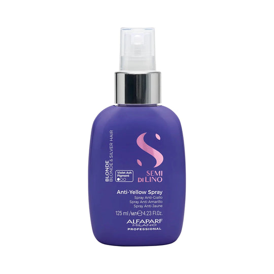 Botella con atomizador de Alfaparf Semi di Lino Blonde Anti-Yellow Spray de 125 ml, vista frontal