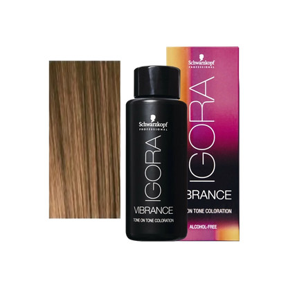 Schwarzkopf IGORA VIBRANCE Tinte Demipermanente 60 ml tono 7-0, frasco, caja y mechón