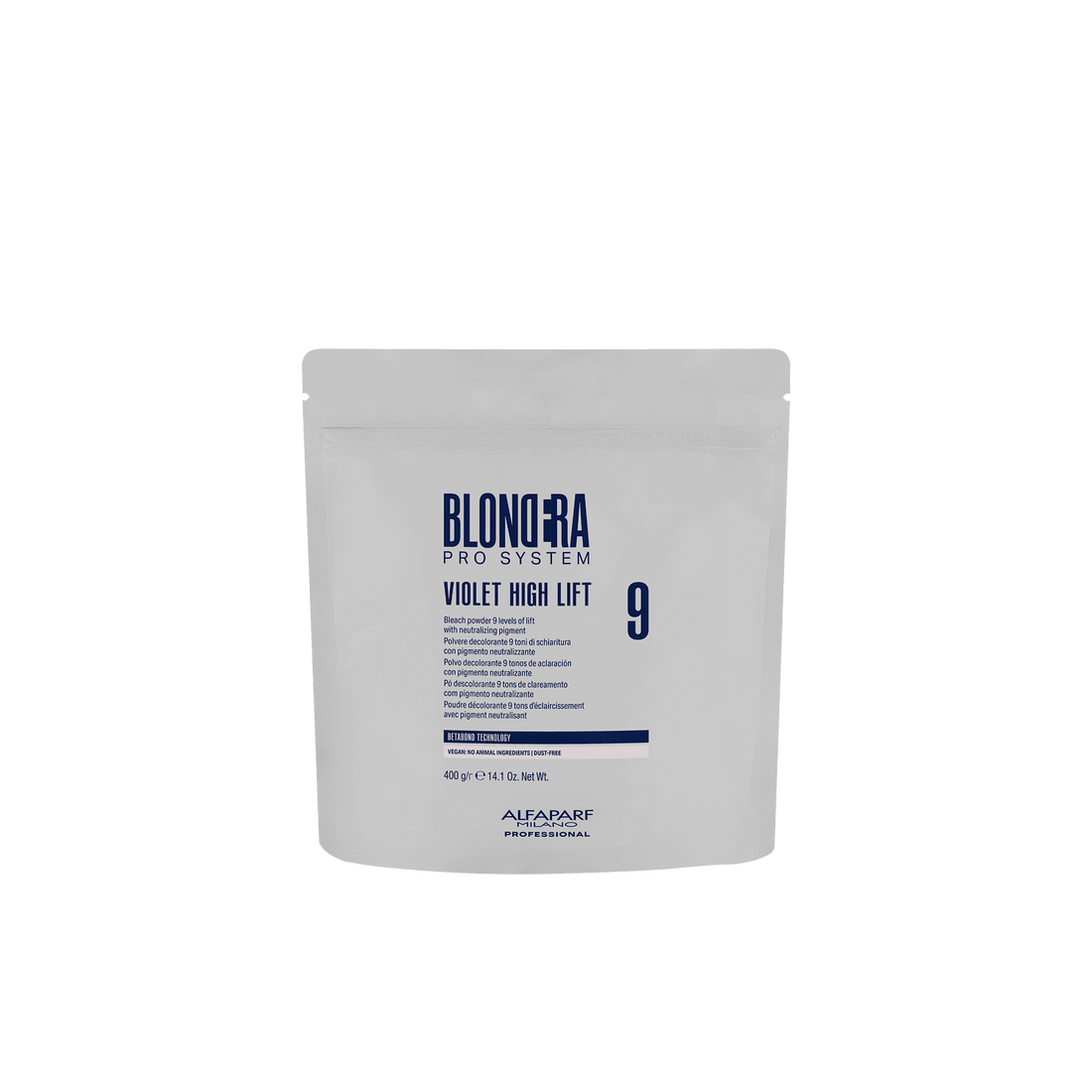 Alfaparf Blondera Pro System Violet High Lift 9, pouch de 400 g; imagen oficial