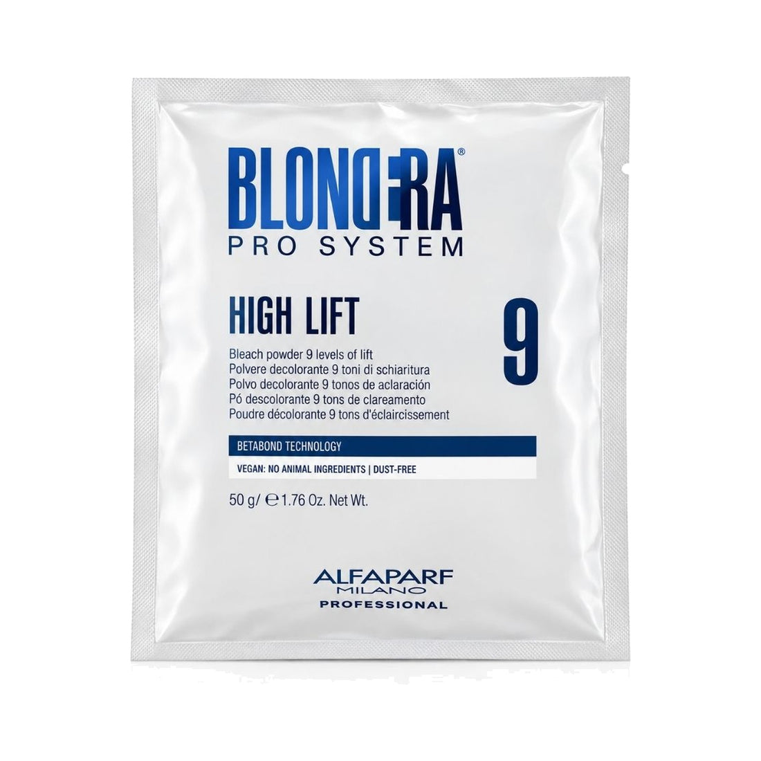 Alfaparf Milano Blondera Pro System High Lift 9, sobre individual de 50 g con BETABOND; referencia EAN 8022297208275