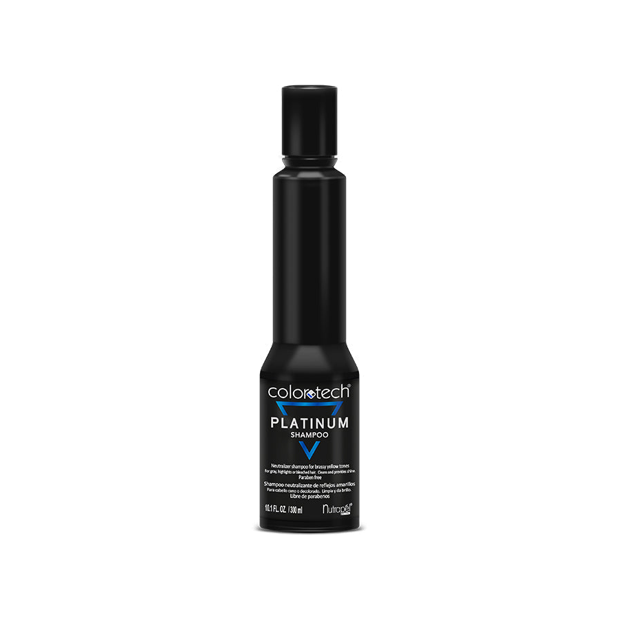 Botella de shampoo matizador Nutrapél ColorTech Platinum de 300 ml, vista frontal