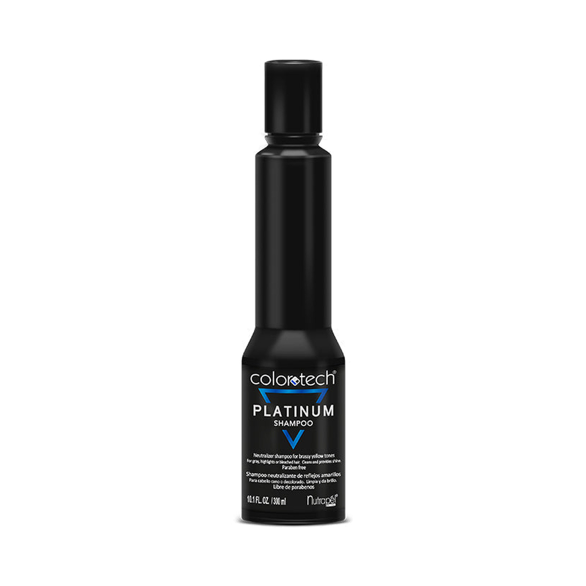 Botella de shampoo matizador Nutrapél ColorTech Platinum de 300 ml, vista frontal