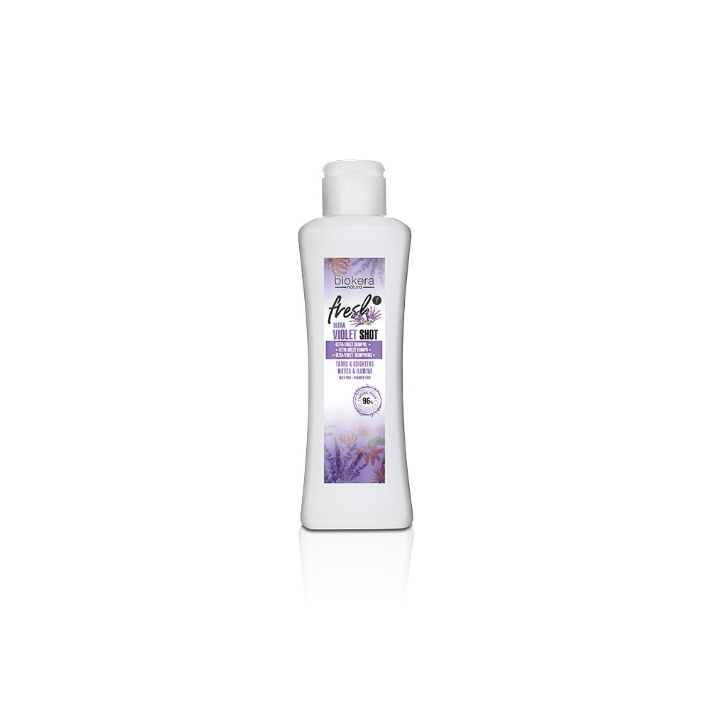 Biokera Fresh Ultra-Violet Shot shampoo profesional de 300 ml, botella frontal