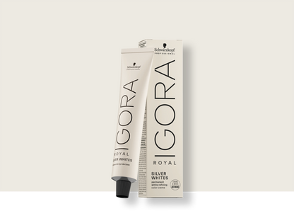 IGORA ROYAL Silver Whites — caja y tubo, referencia oficial; el empaque puede variar