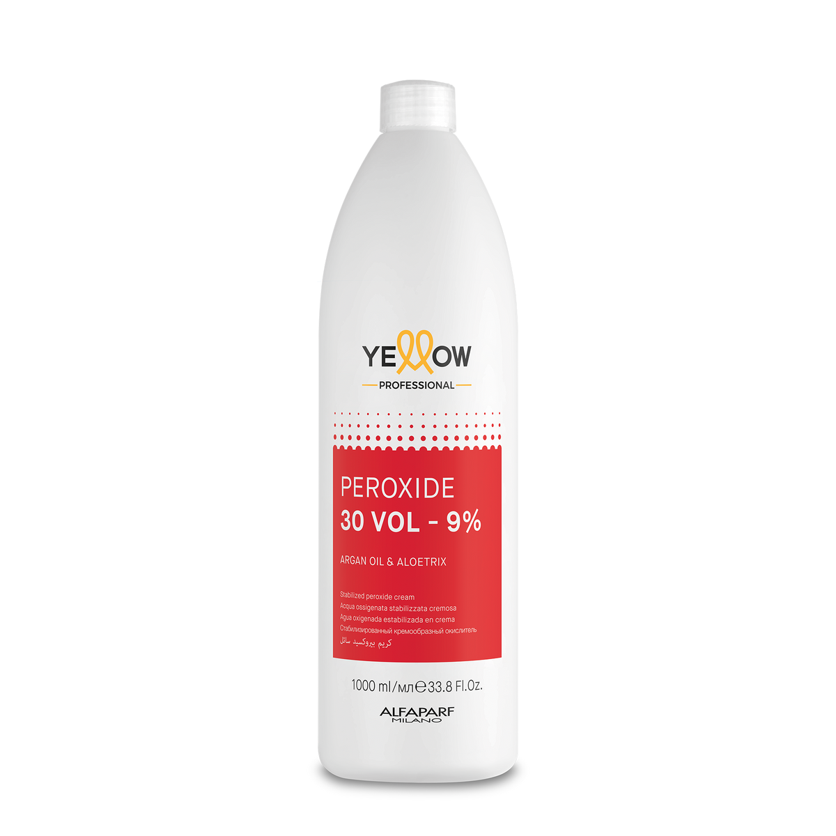 Yellow Peroxide 30 Vol 1 L, envase anterior con etiqueta roja