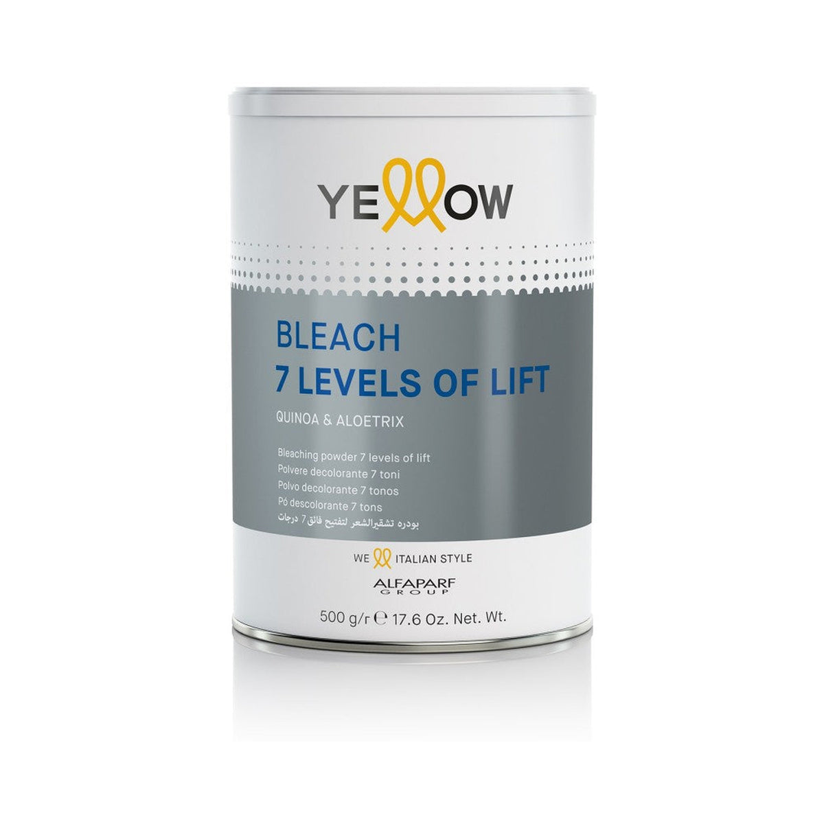Yellow 7 Levels Blue Bleach, tarro de 500 g, empaque anterior