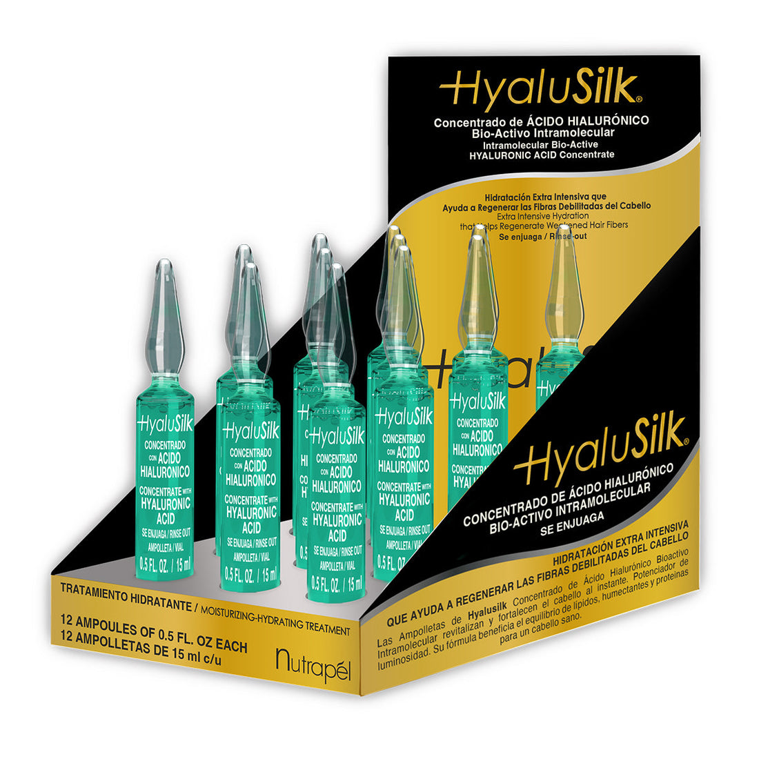 Nutrapel Hyalusilk Caja 12 Ampolletas Hidratación Profunda y Brillo Espejo Caja 12 Ampolletas 15 ml c/u