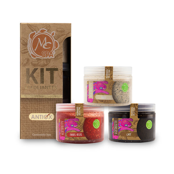 Kit de exfoliantes 3pzs de 150 g c/u NUEZ, CAFÉ Y FRUTOS ROJOS