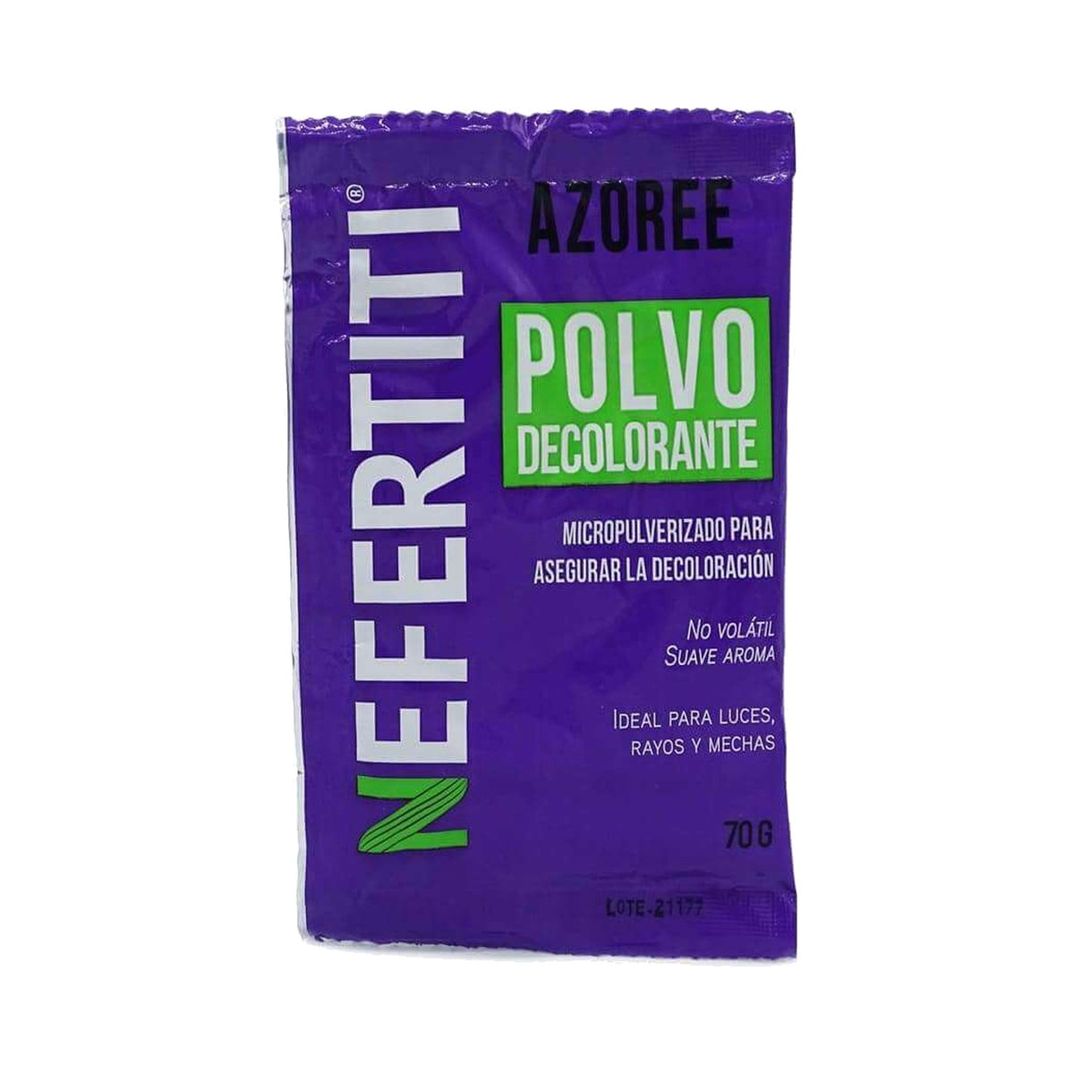 Nefertiti Azoree polvo decolorante en sobre morado de 70 g.