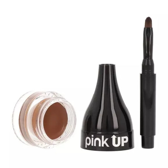Pink Up Brow Gel Pomada con Color para Cejas tono 01 Blondie, frasco abierto con pincel