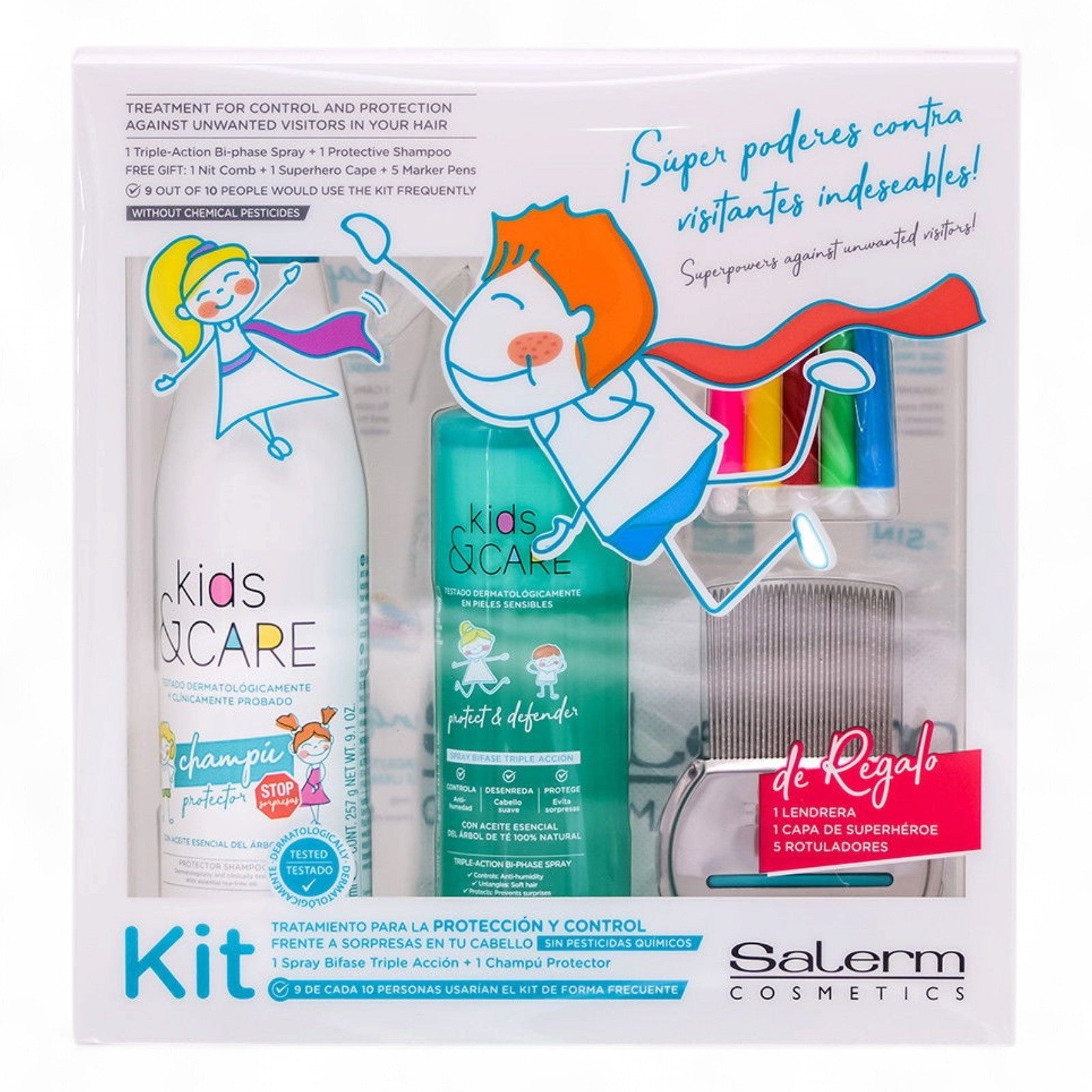 Salerm Kids &amp; Care Kit Protección y Control Piojos 250 ml + 190 ml