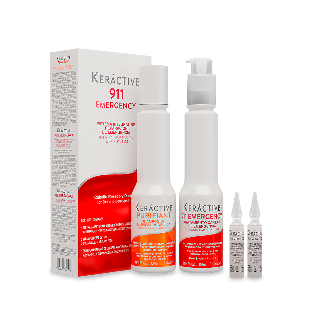 Nutrapel Keráctive 911 Kit de Reconstrucción Capilar Reparación de Emergencia Kit 4 Piezas