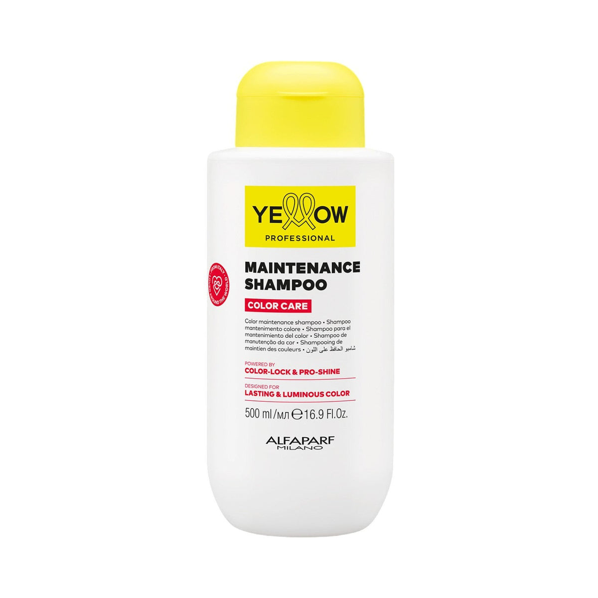 Botella de Yellow Color Care Maintenance Shampoo de 500 ml, vista frontal